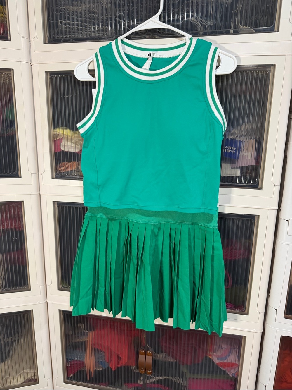 Set top and skort Women’s Crewneck Green Athletic Top with White Striped Collar